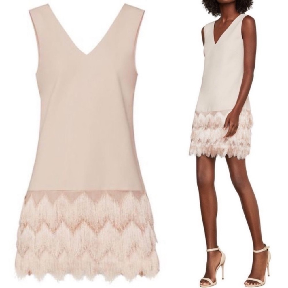 BCBGMAXAZRIA Addilyn Fringe-Trim Shift Dress Light Pink Bare Pink size 2
